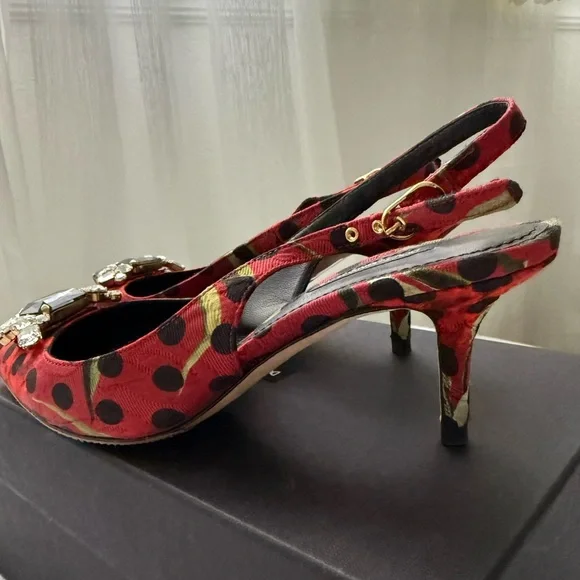 Dolce & Gabbana Red Polka Dot Embellished Heels size 7 - Picture 7 of 12